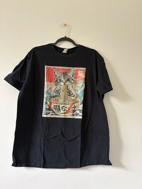 Cat Ramen Graphic T-Shirt - Black